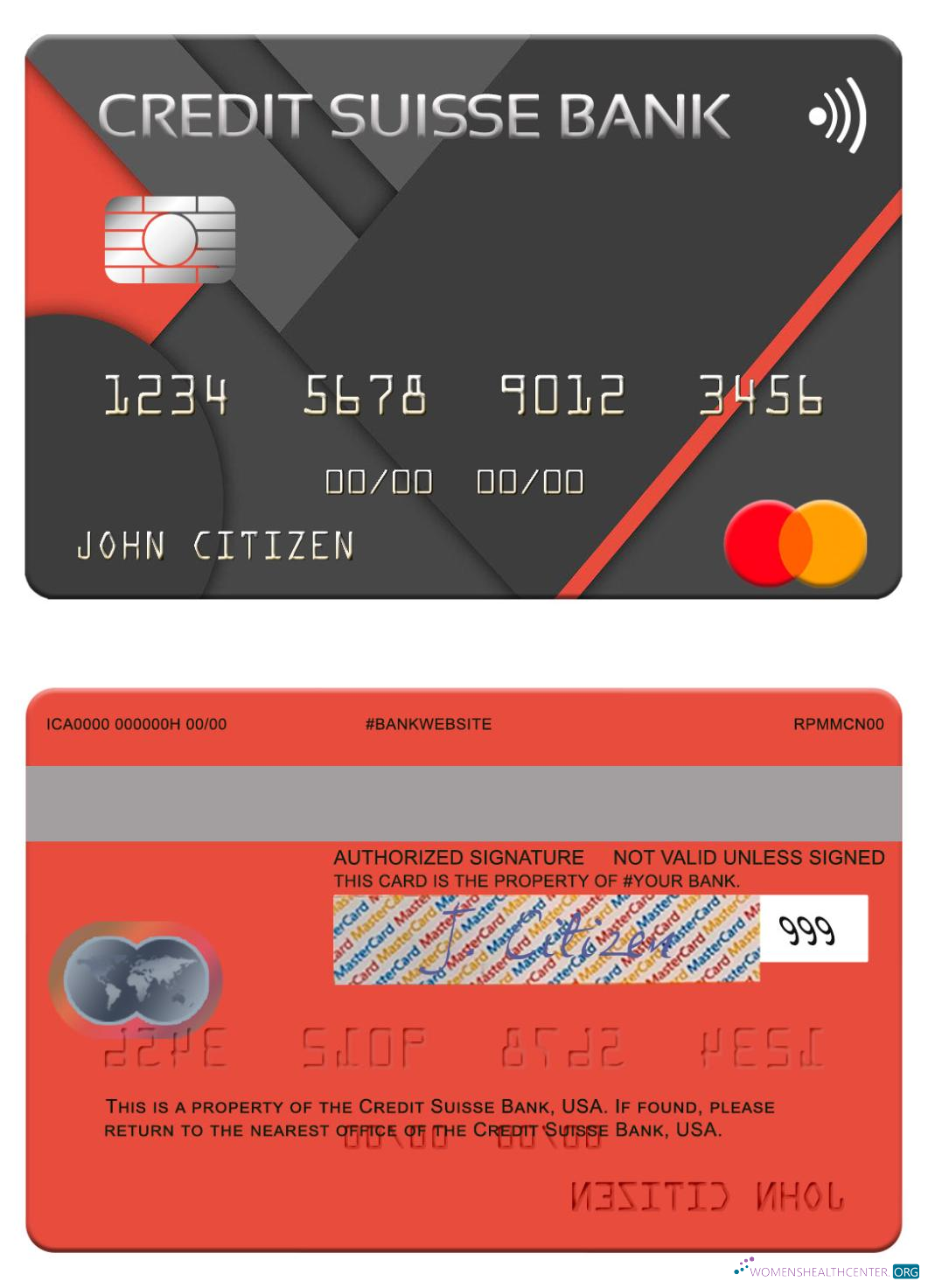Download USA Credit Suisse Bank mastercard Photoshop template